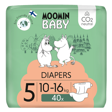 Neutralne węglowo, ekologiczne pieluszki dla niemowląt Moomin Baby z Finlandii.