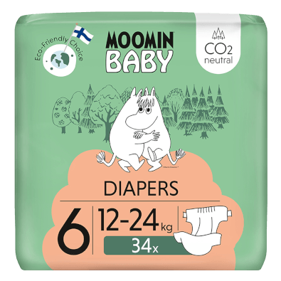 Uhlíkově neutrální ekologické dětské pleny Moomin Baby z Finska.