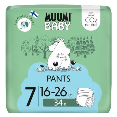 Neutralne węglowo, ekologiczne pieluszki dla niemowląt Moomin Baby z Finlandii.